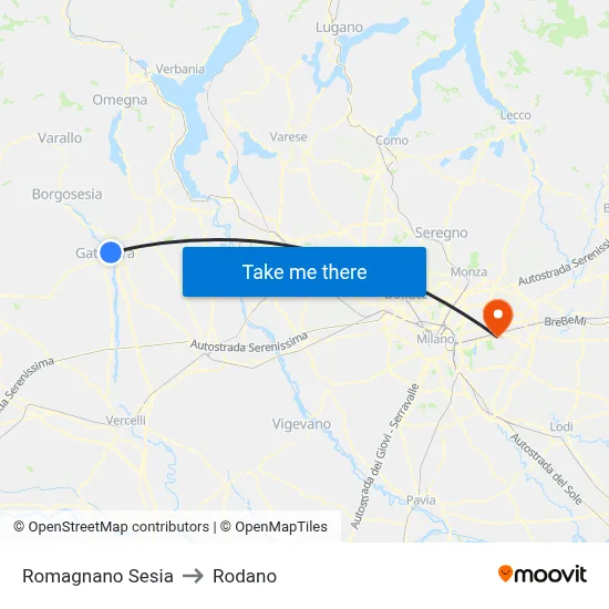 Romagnano Sesia to Rodano map