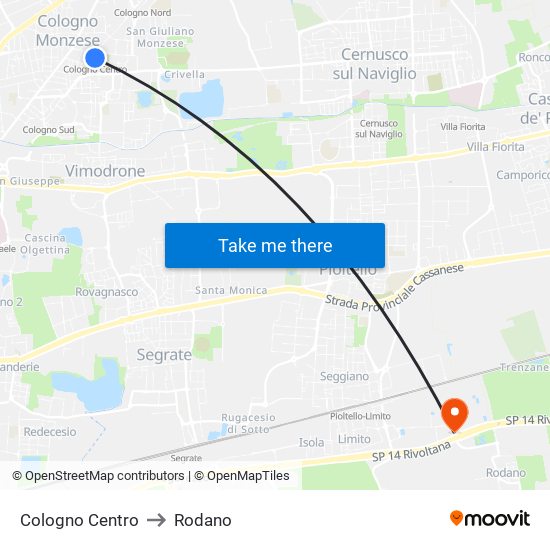 Cologno Centro to Rodano map