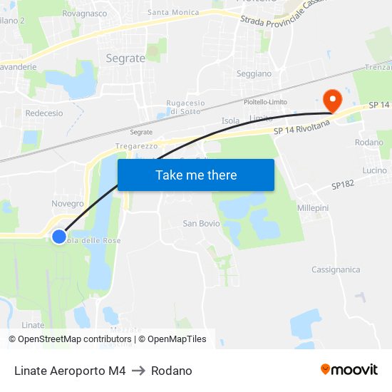 Linate Aeroporto M4 to Rodano map
