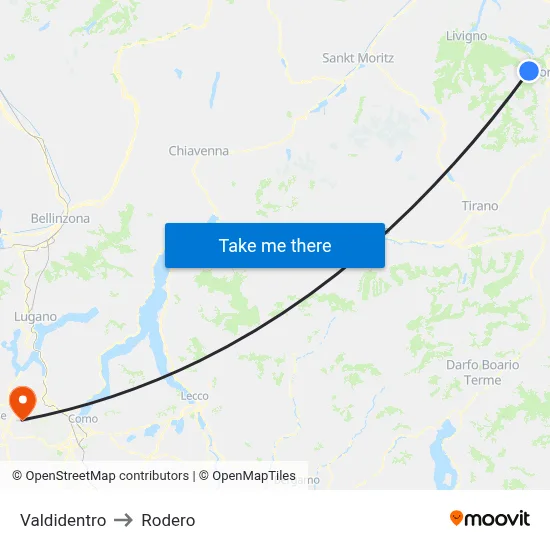 Valdidentro to Rodero map