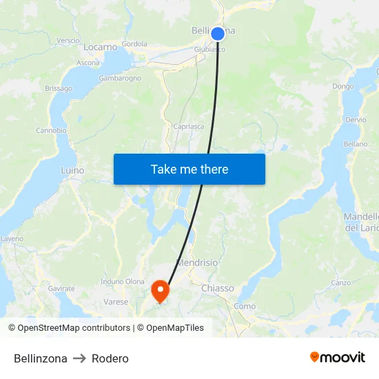 Bellinzona to Rodero map