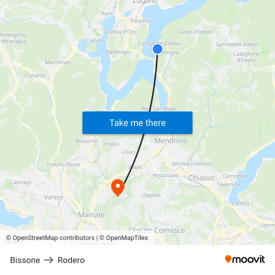 Bissone to Rodero map