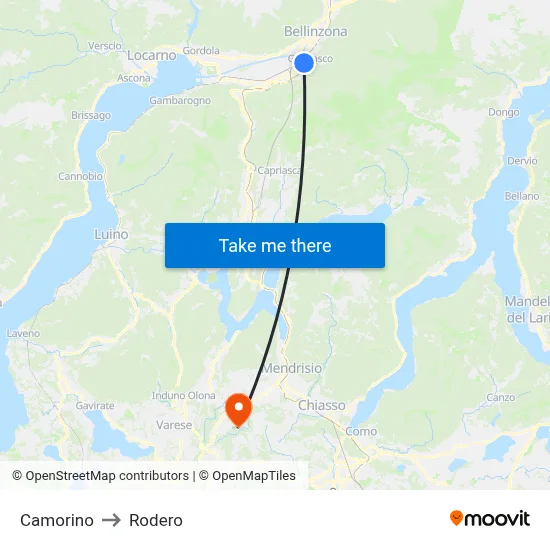 Camorino to Rodero map