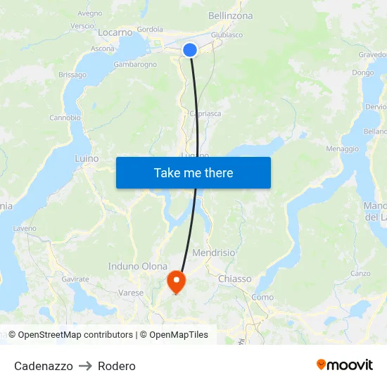 Cadenazzo to Rodero map