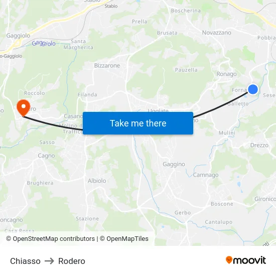 Chiasso to Rodero map