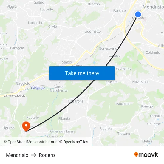 Mendrisio to Rodero map
