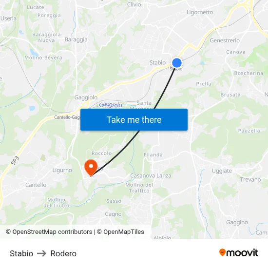 Stabio to Rodero map