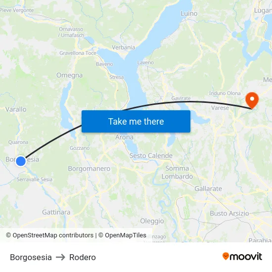 Borgosesia to Rodero map