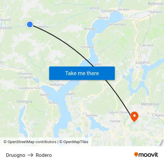 Druogno to Rodero map