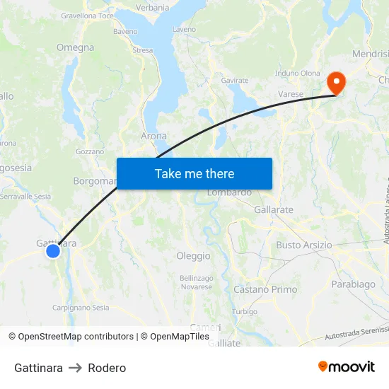 Gattinara to Rodero map