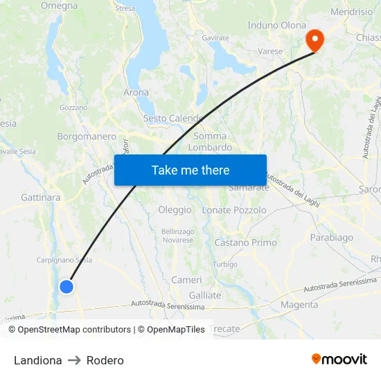 Landiona to Rodero map