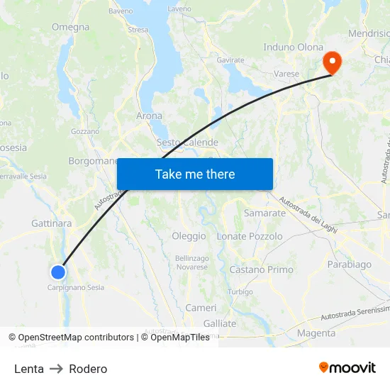Lenta to Rodero map