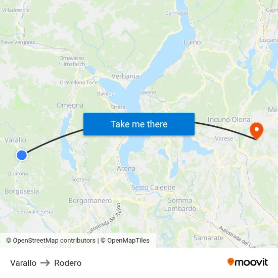 Varallo to Rodero map