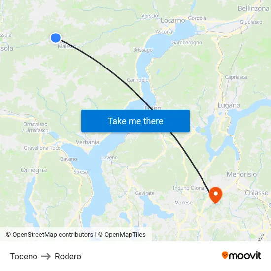 Toceno to Rodero map