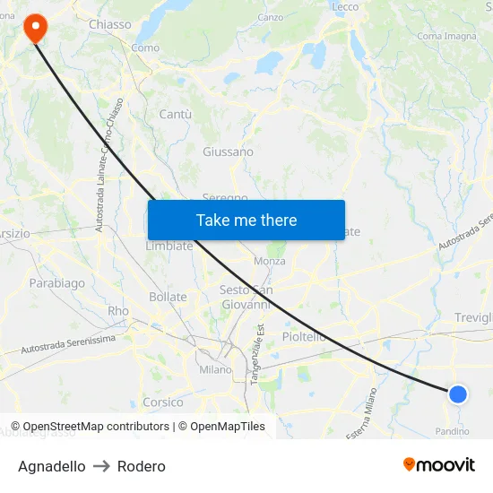 Agnadello to Rodero map