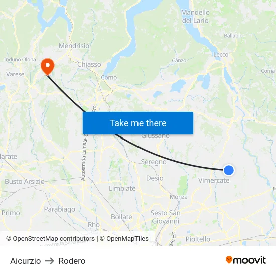 Aicurzio to Rodero map