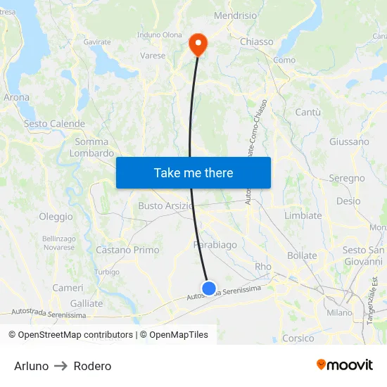 Arluno to Rodero map