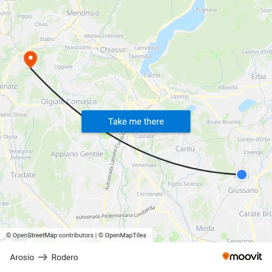 Arosio to Rodero map