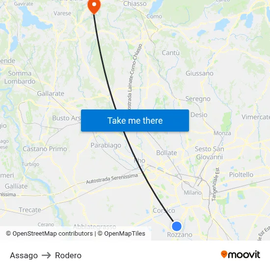 Assago to Rodero map