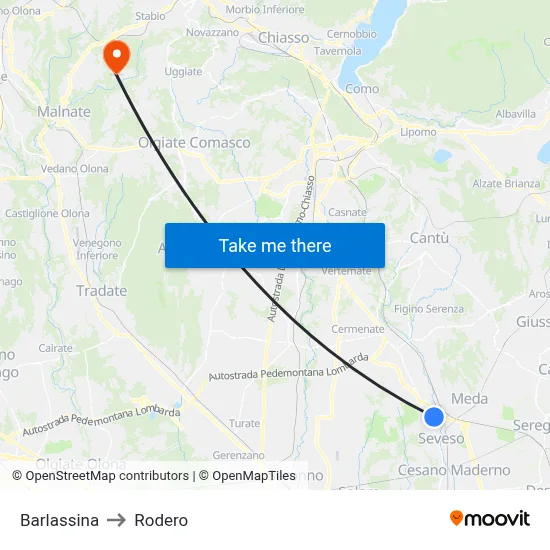 Barlassina to Rodero map