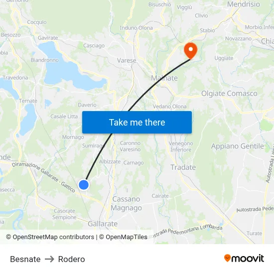 Besnate to Rodero map