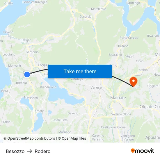 Besozzo to Rodero map