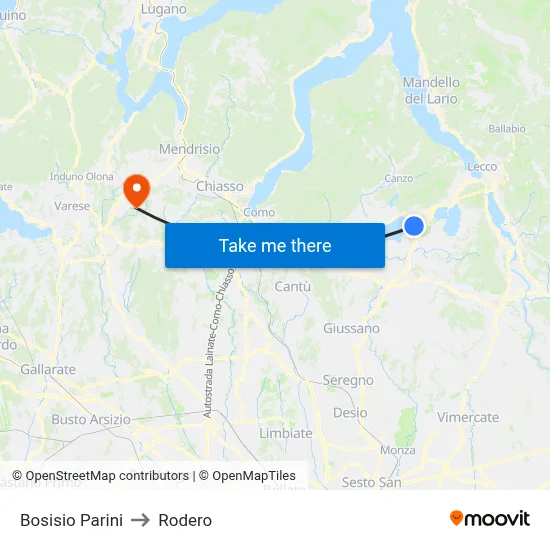 Bosisio Parini to Rodero map