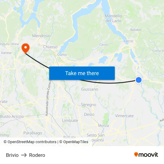 Brivio to Rodero map