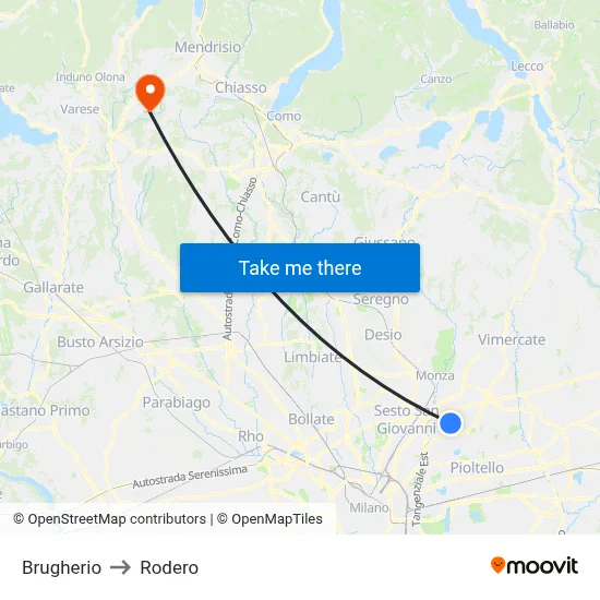 Brugherio to Rodero map