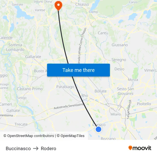 Buccinasco to Rodero map