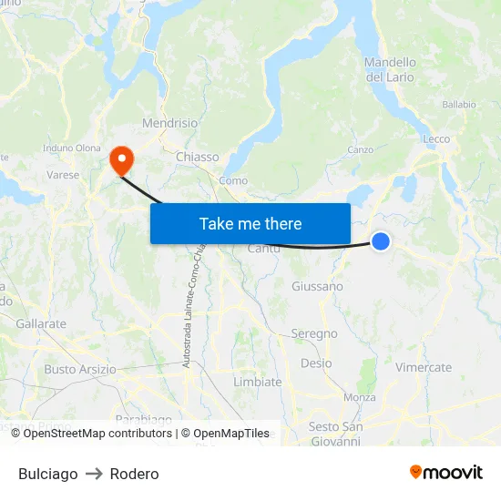 Bulciago to Rodero map