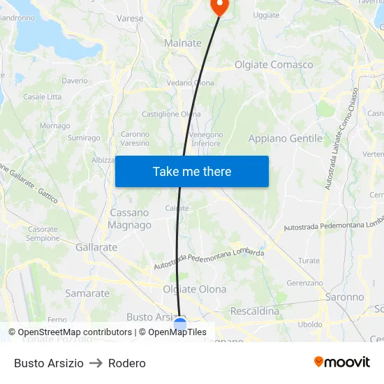 Busto Arsizio to Rodero map