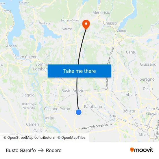 Busto Garolfo to Rodero map