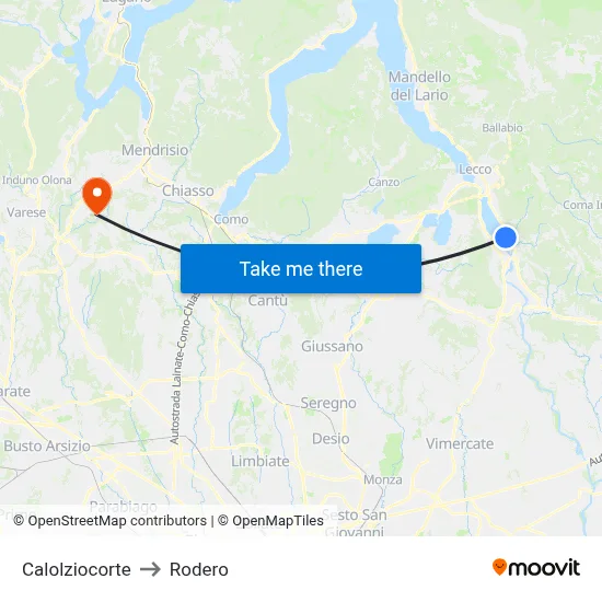 Calolziocorte to Rodero map