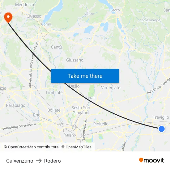 Calvenzano to Rodero map