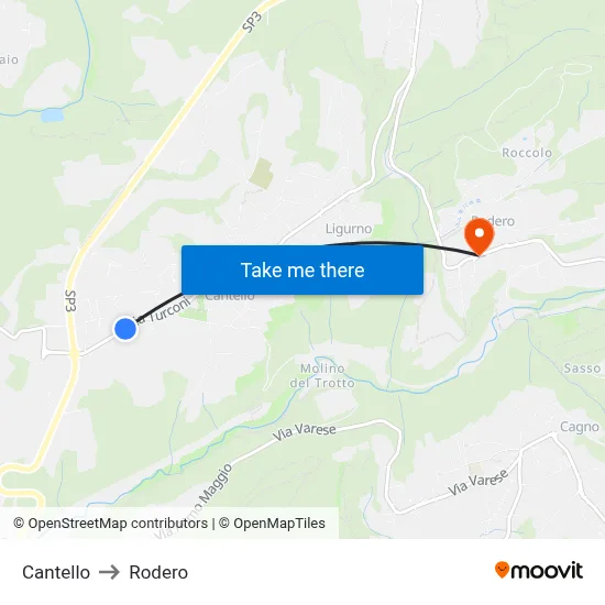 Cantello to Rodero map