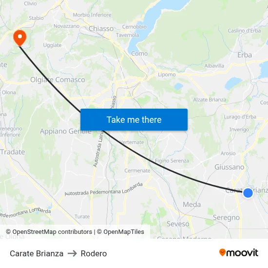 Carate Brianza to Rodero map