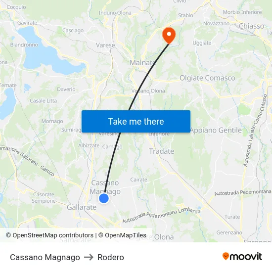 Cassano Magnago to Rodero map