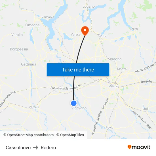 Cassolnovo to Rodero map
