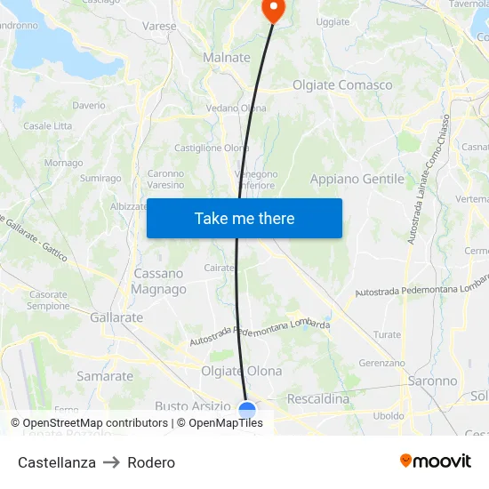Castellanza to Rodero map