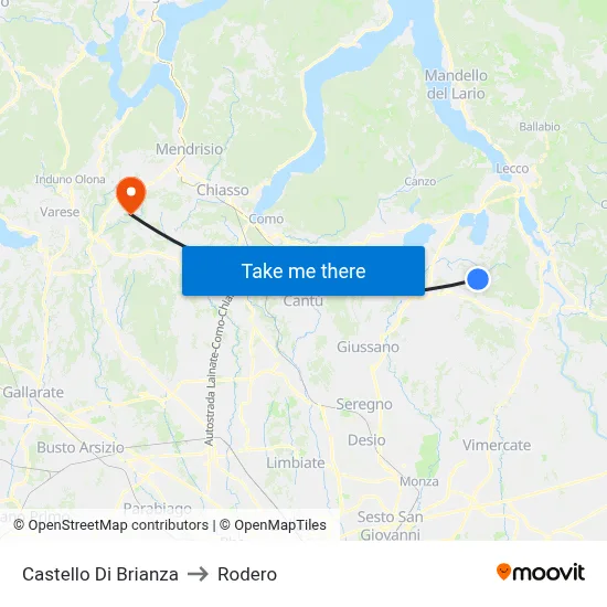 Castello Di Brianza to Rodero map