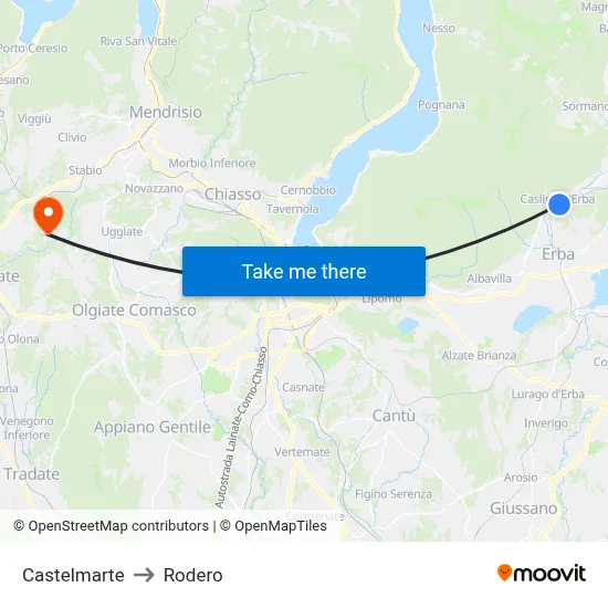 Castelmarte to Rodero map