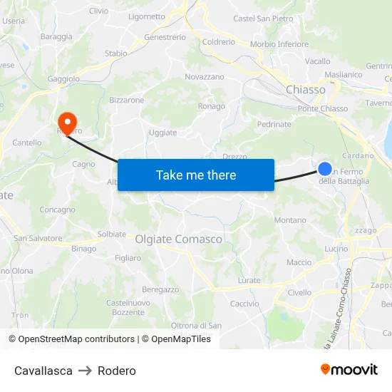 Cavallasca to Rodero map