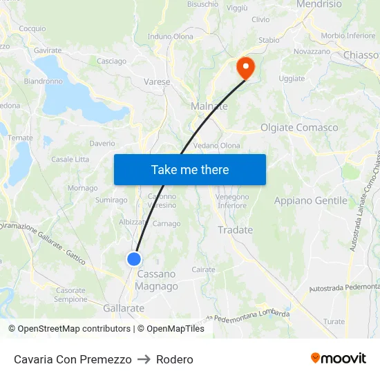 Cavaria Con Premezzo to Rodero map