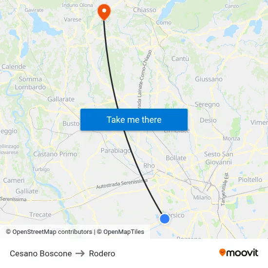 Cesano Boscone to Rodero map