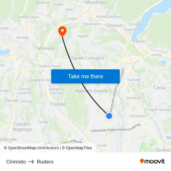 Cirimido to Rodero map