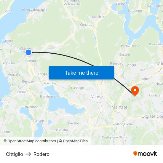 Cittiglio to Rodero map