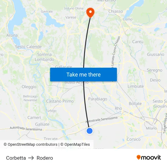 Corbetta to Rodero map