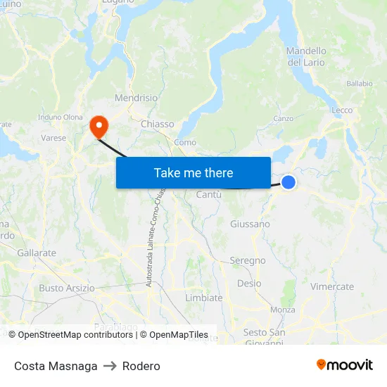 Costa Masnaga to Rodero map