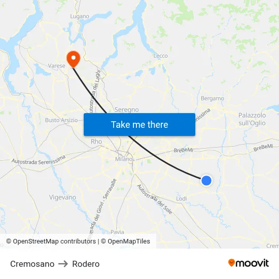 Cremosano to Rodero map
